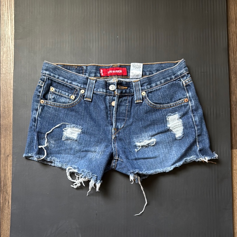 Levi's Blue Distressed Denim Jean Shorts